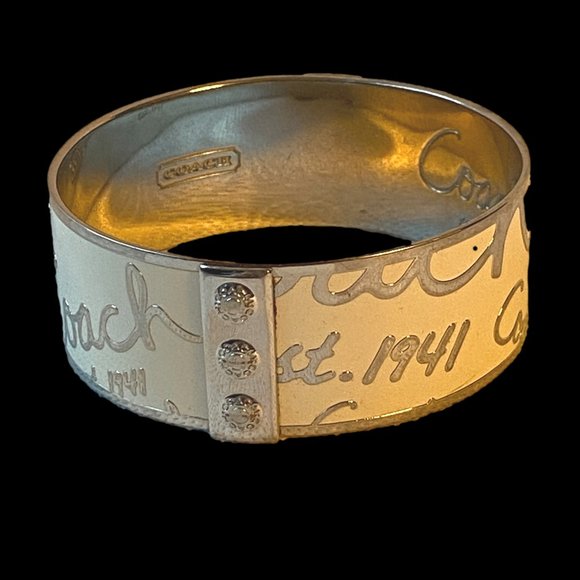 Coach Signature Bangle Bracelet in Cream and SIlver - Picture 2 of 10